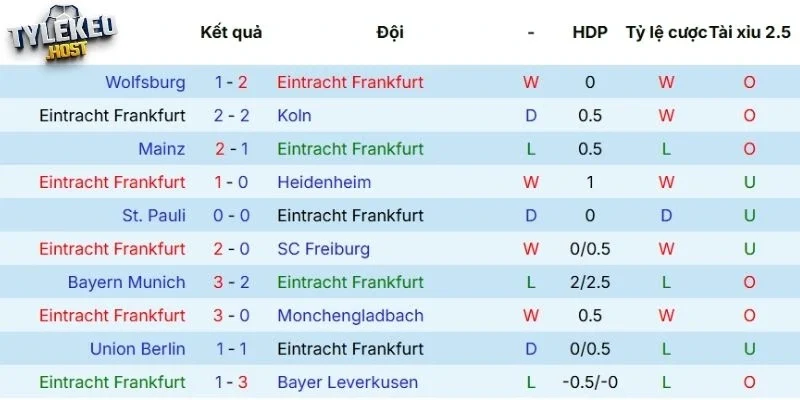 Phong độ gần đây của Frankfurt 